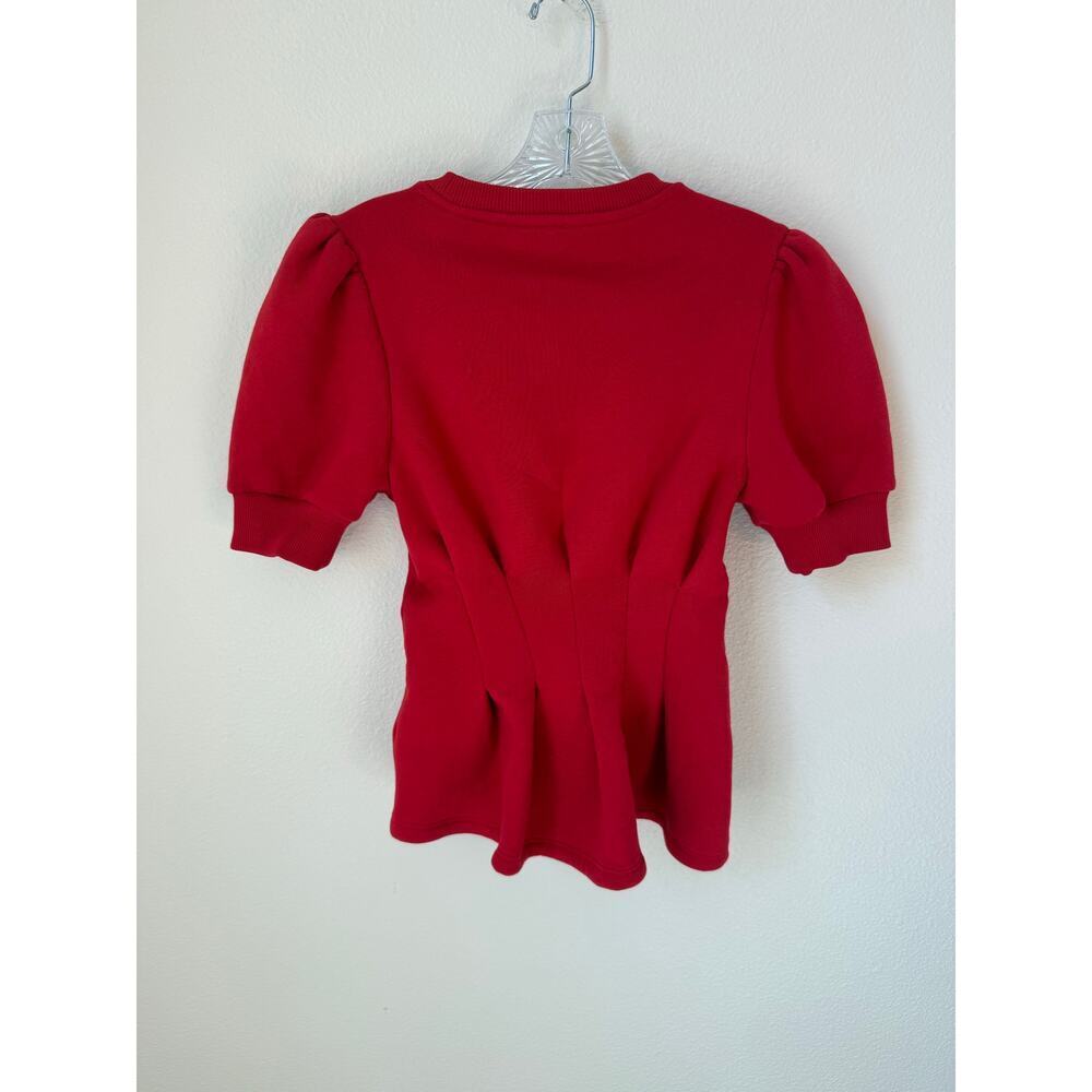 Anthropologie Maeve Puff Sleeve Pleated Waist Peplum Top Red Size XS - Picture 4 of 8